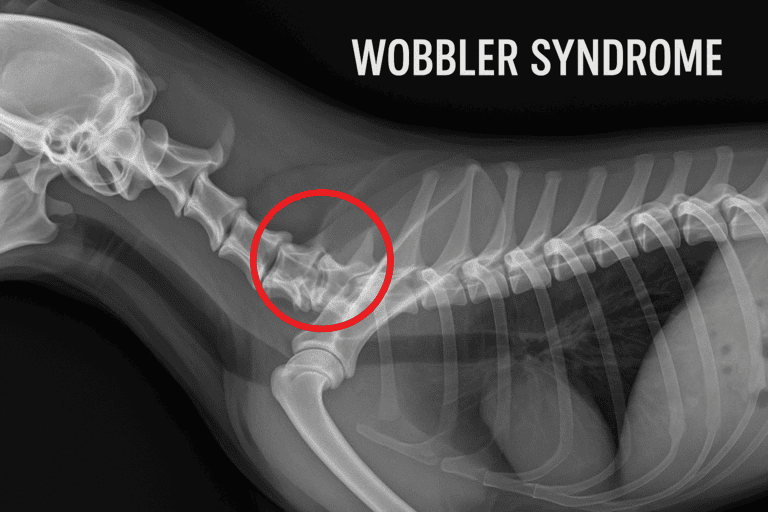 Wobblerův syndrom u psa RTG snímek